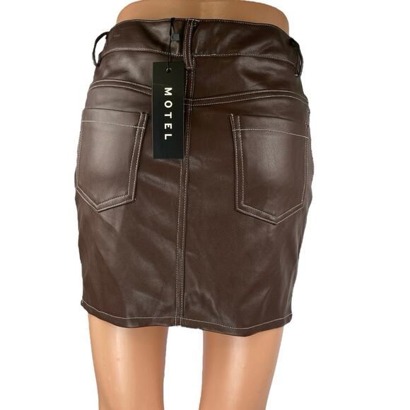 NEW Urban Outfitters Motel Brown Faux Vegan Leather Mini Pencil Bodycon Skirt S - Picture 3 of 5